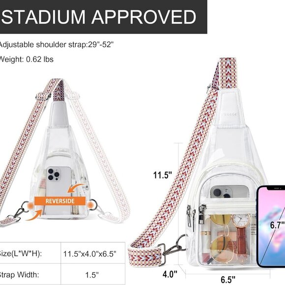 for Stadium Events Approved Clear Purses for Women Crossbody Transparent Bag Sta - Picture 3 of 8